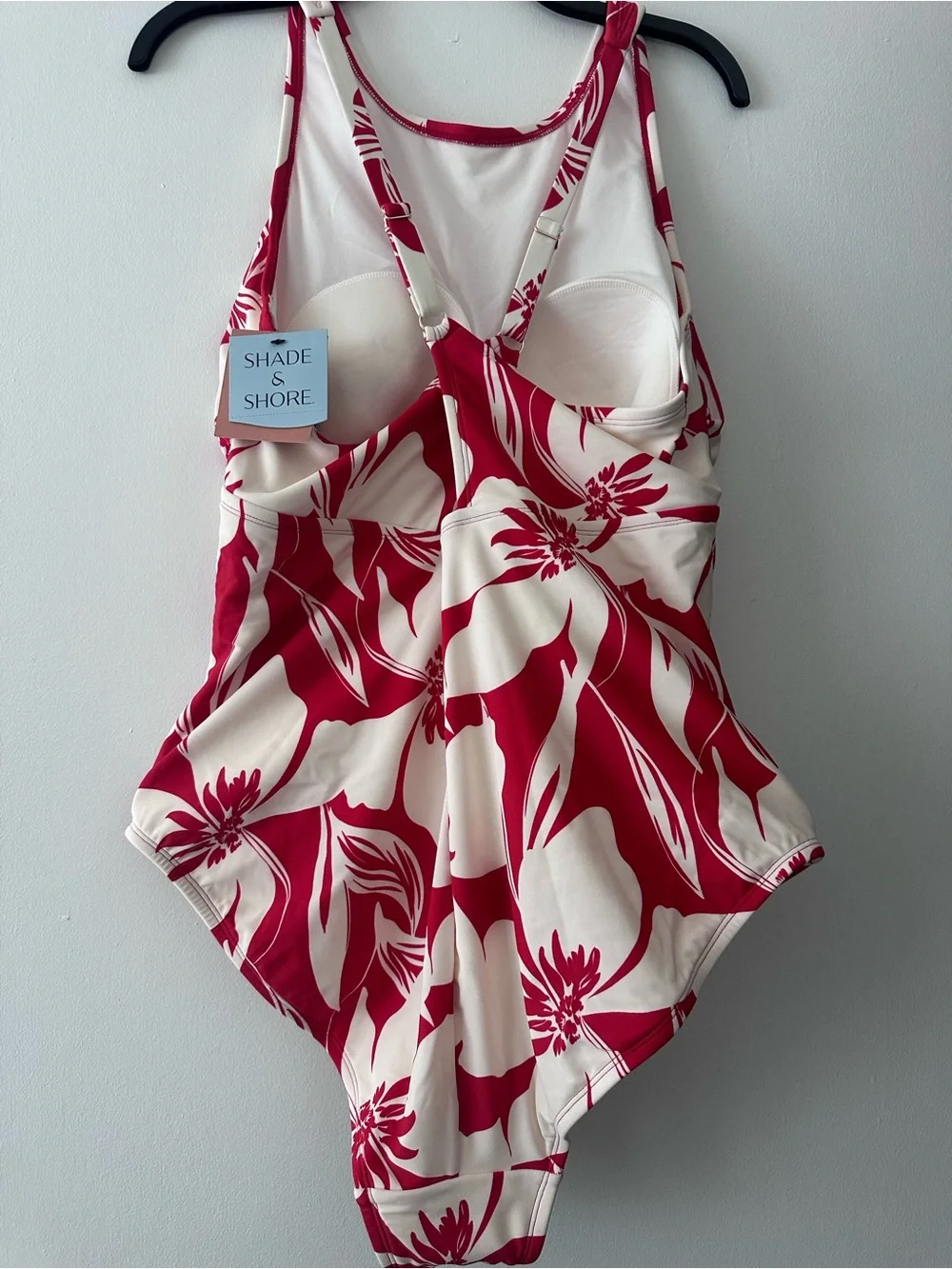 Shade & Shore women’s Floral One-Piece Swimsuit - Red & Cream
